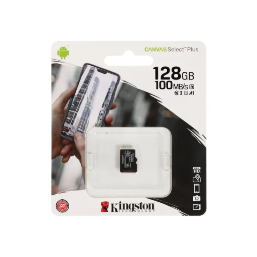 Карта памяти MicroSD 128Гб Kingston Class 10 Canvas Select Plus A1 (100 Mб/с) без адаптера