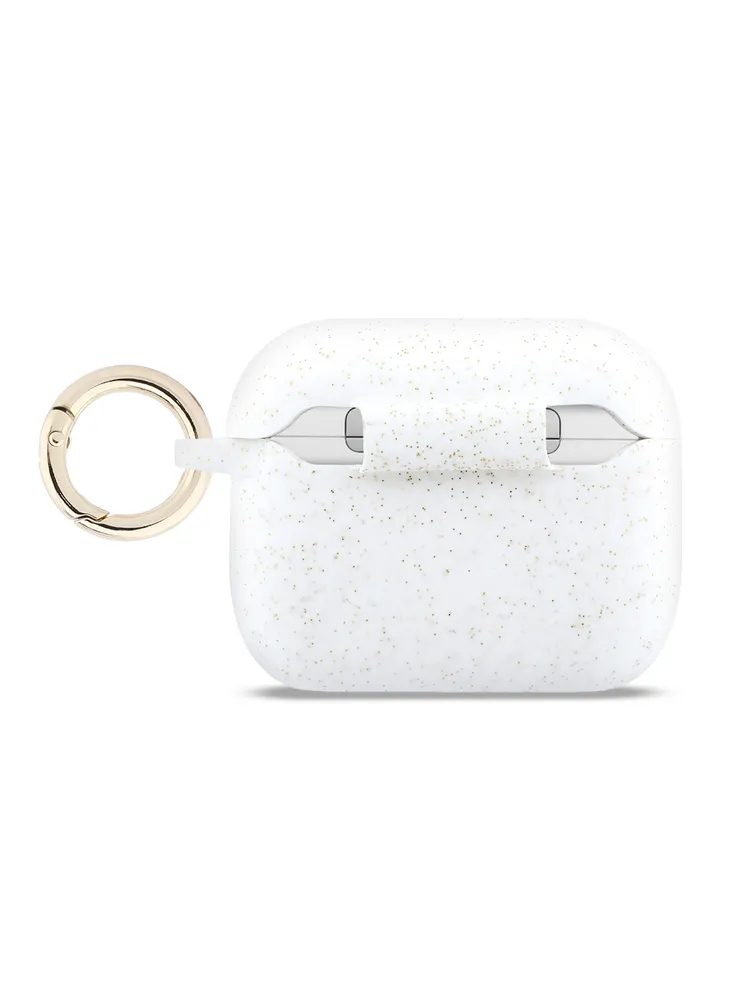 Чехол Guess для Airpods Pro 3 Silicone with ring, Белый с блёстками